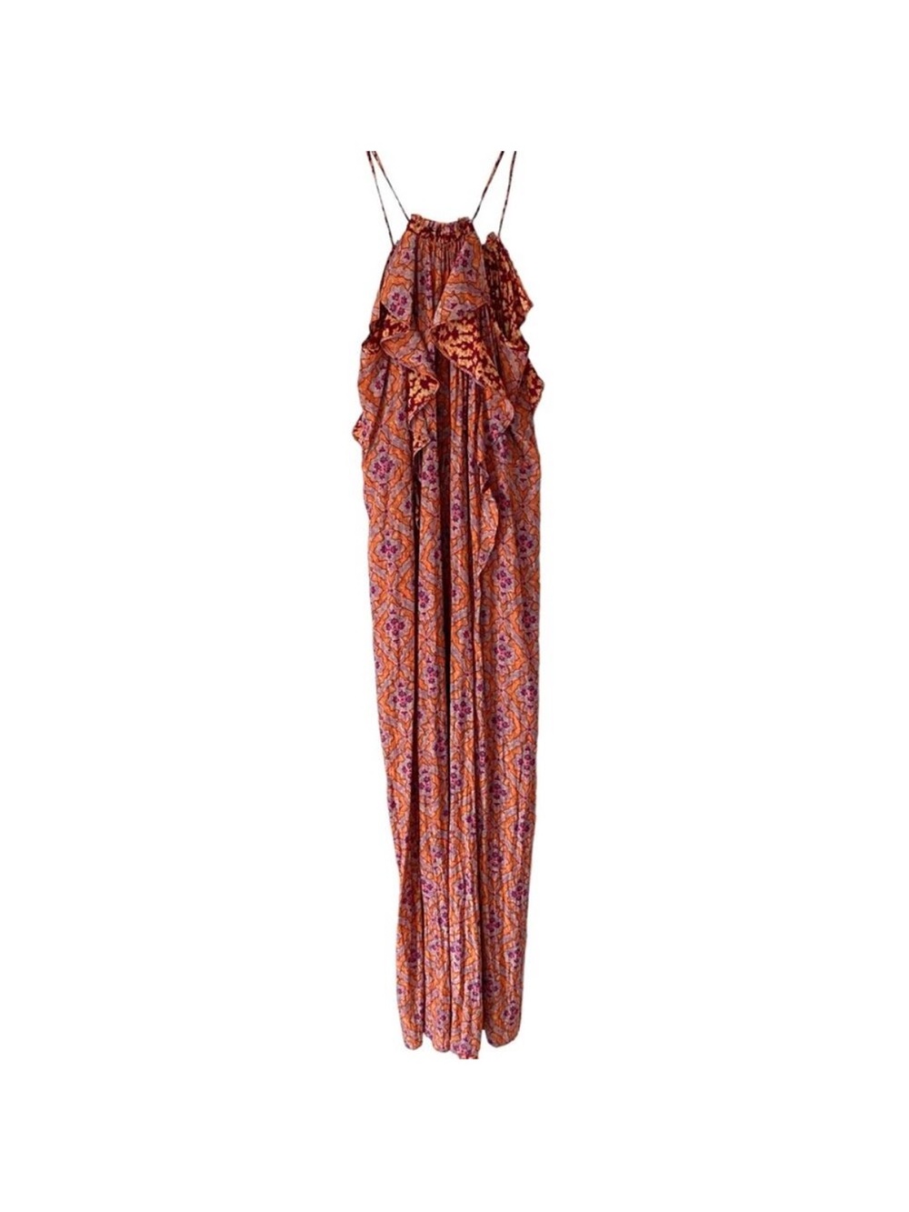 Calypso St. Barth Ardelle NWTS Maxi Ruffle Dress Purple Rust Batik Print small - Picture 8 of 12
